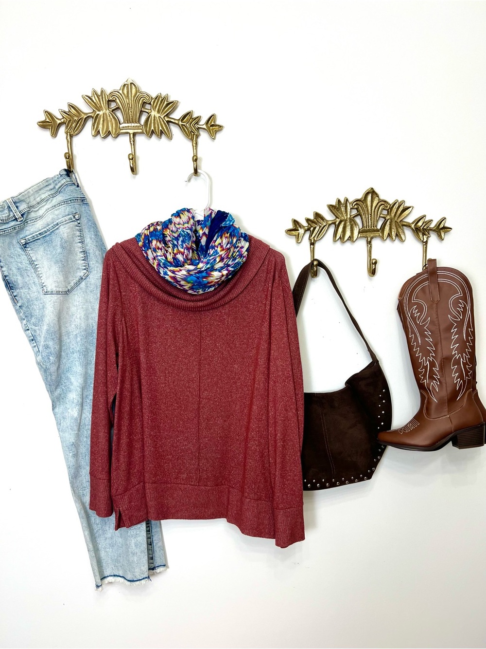 Red wine colour cowl neck sweater